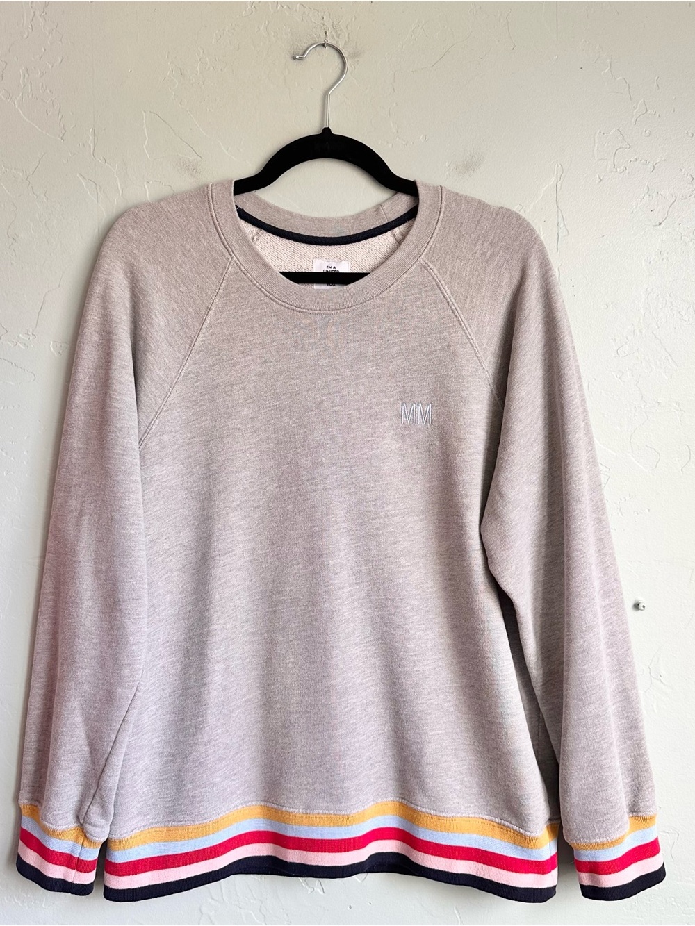 Sold Out NYC Women’s Gray Crewneck MM Embroidered Sweatshirt Multicolor Stripes